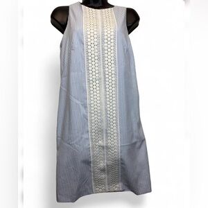 London Times Crochet Lace Panel Seersucker Stripe Shift Dress 6